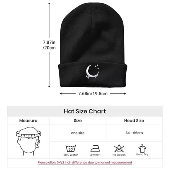 Embroidered Crescent Moon Winter Hat Beanie - Picture 4 of 7